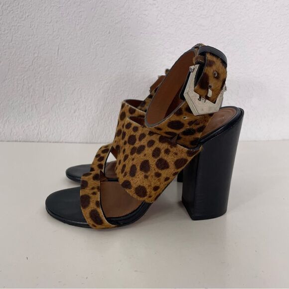 Givenchy Paris Tan Leopard Print Calf Hair High Heel City Sandals - Picture 1 of 9